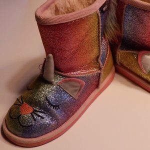 MukLuks Zoo babies Unicorn Boots 12 girls Pink Rainbow All Over Glitter